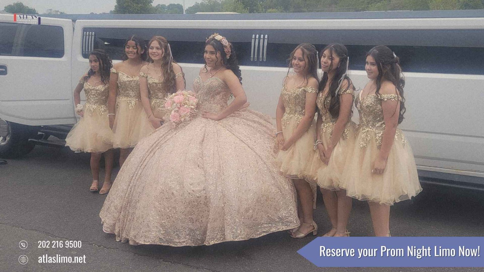 Prom limo service in Ashburn VA with luxury limousine by Atlas Limousine and Sedan Service for a stylish and safe prom night