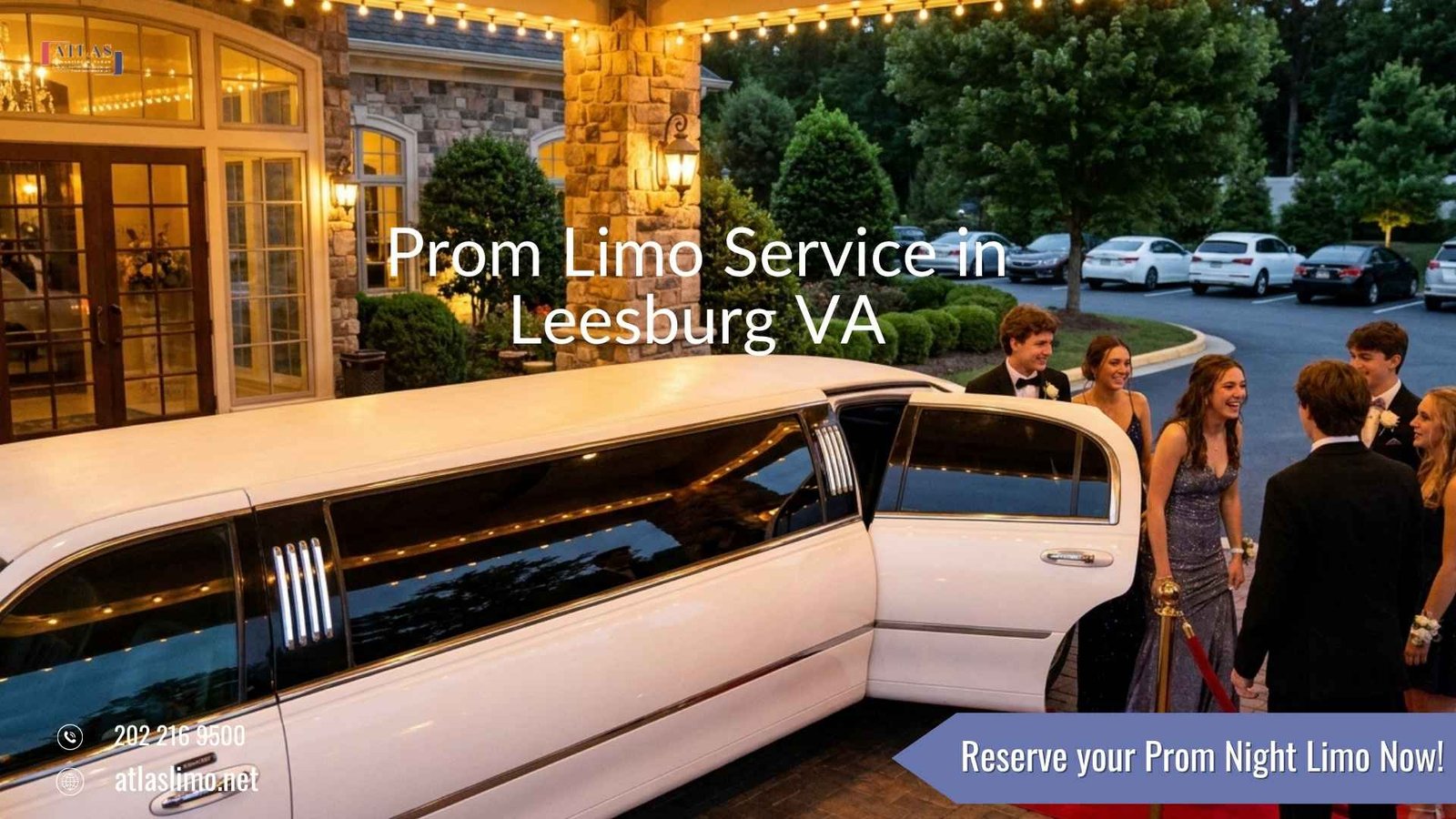 Prom limo service in Leesburg VA with luxury limousine by Atlas Limousine and Sedan Service for a stylish and safe prom night experience