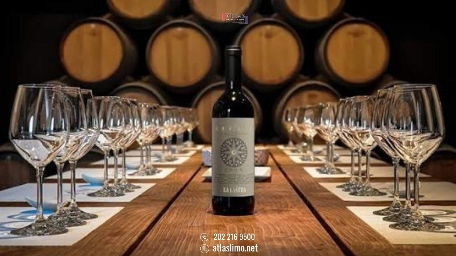Atlas Limousine wine tour gift certificate with wine glasses and bottle for luxury Virginia winery experiences