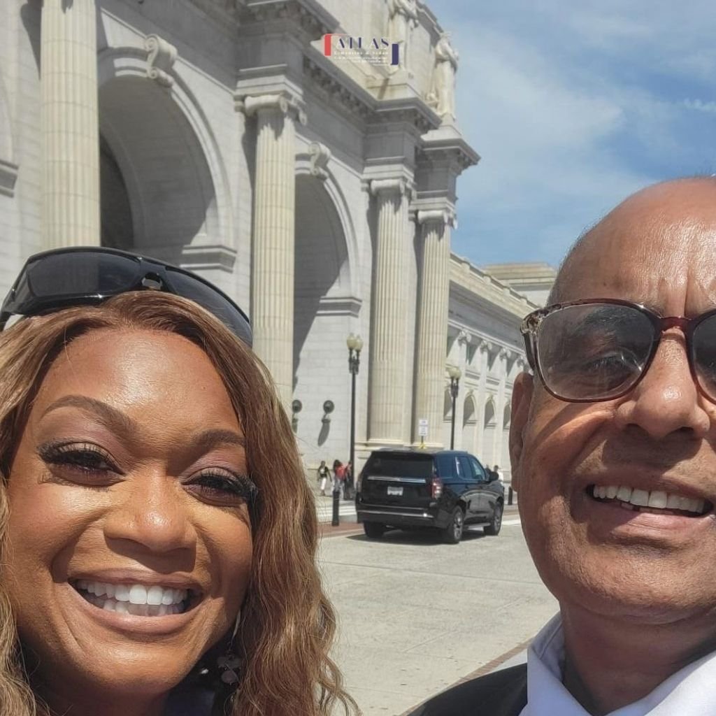 Atlas Limousine chauffeur with passengers enjoying a memorable Washington DC journey with Sunny Anderson