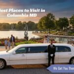 Atlas Limousine and Sedan white stretch limousine at Columbia, Maryland attractions with a professional chauffeur providing luxury sightseeing transportation