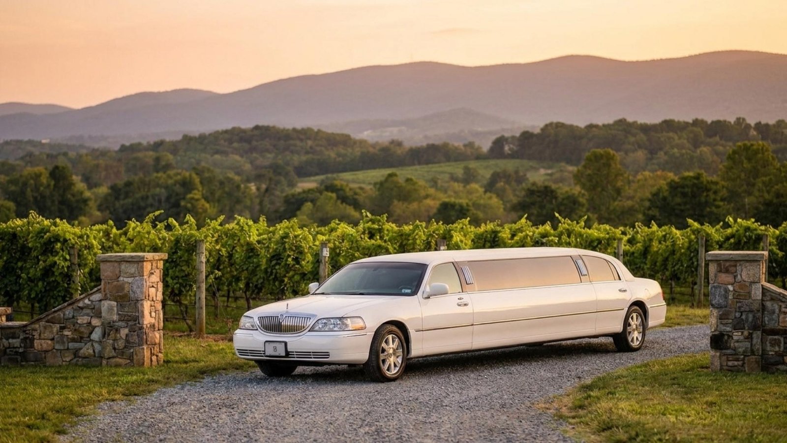 Luxury limousine at a Virginia vineyard for a wine tour