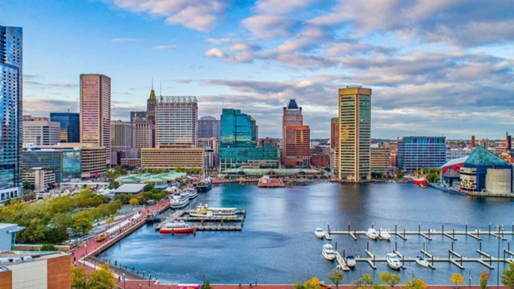 Baltimore skyline and Inner Harbor city view for luxury transportation by Washington Limo Service