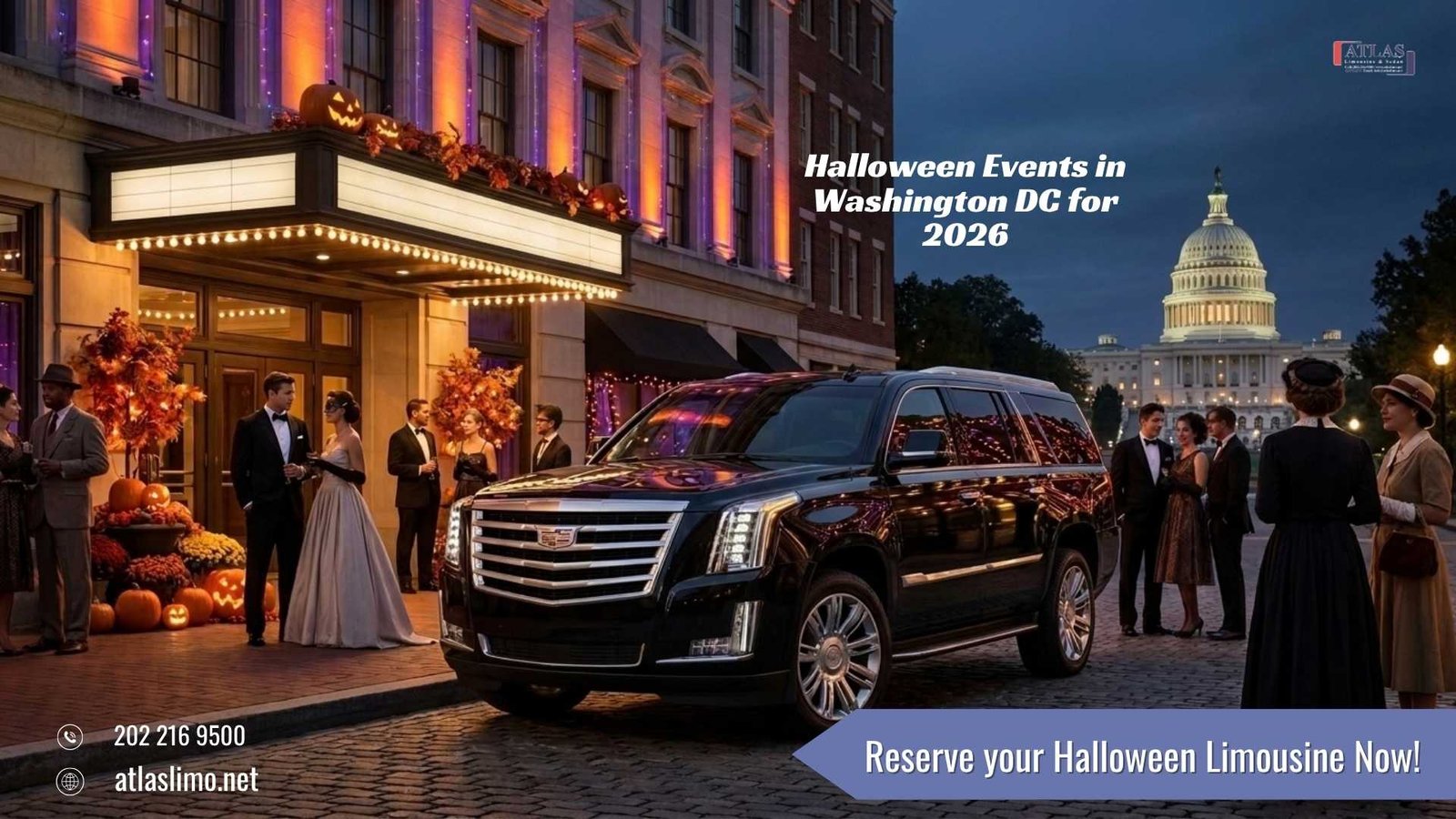 Luxury limousine arriving at a Halloween event in Washington DC