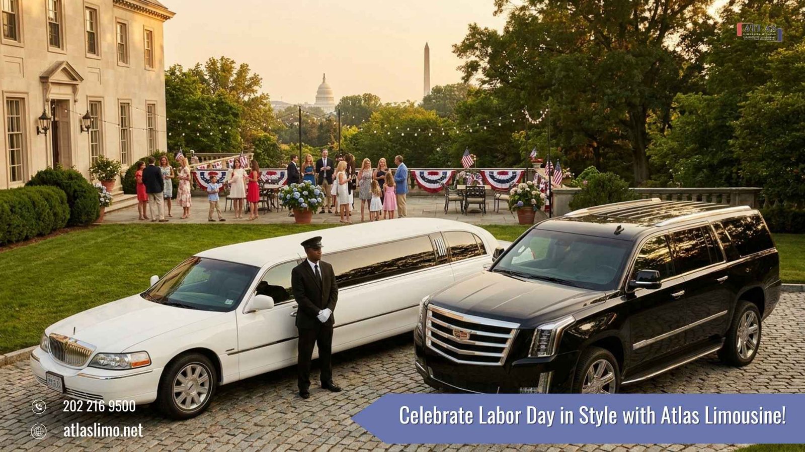 Atlas Limousine luxury vehicles celebrating Labor Day 2026 with premium transportation in Washington DC, Virginia, and Maryland