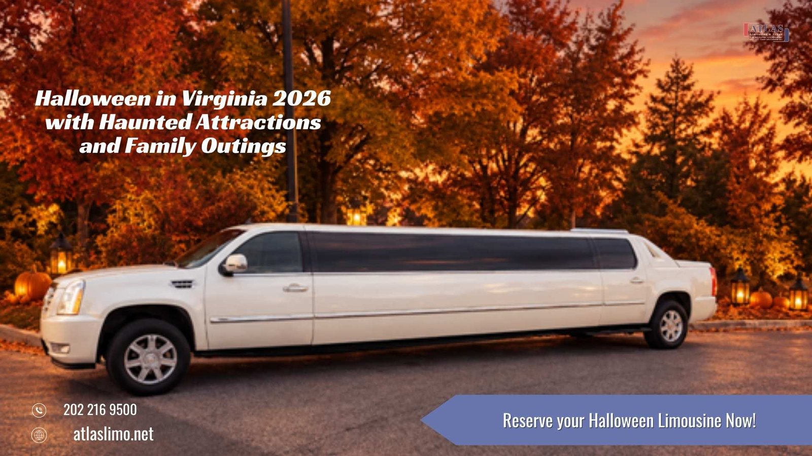 White stretch limousine at a Halloween attraction in Virginia