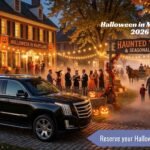 Luxury black limousine at a Halloween celebration in Maryland